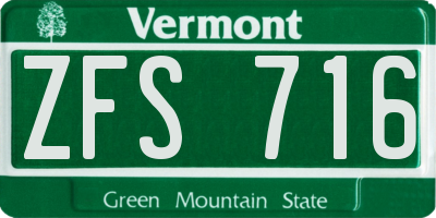 VT license plate ZFS716