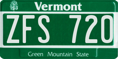 VT license plate ZFS720