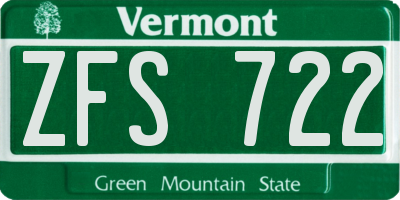 VT license plate ZFS722