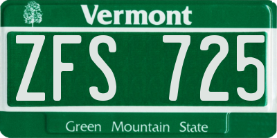 VT license plate ZFS725