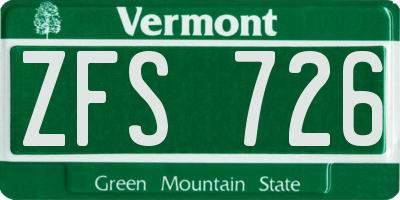 VT license plate ZFS726