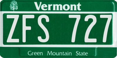 VT license plate ZFS727