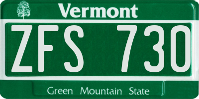 VT license plate ZFS730