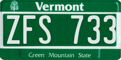 VT license plate ZFS733