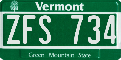 VT license plate ZFS734