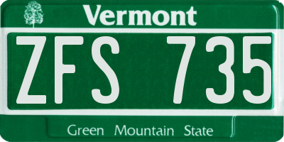 VT license plate ZFS735