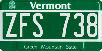 VT license plate ZFS738