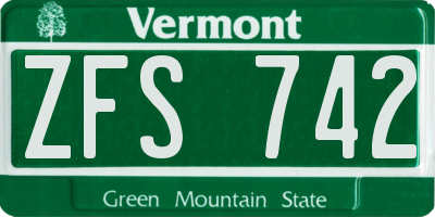 VT license plate ZFS742