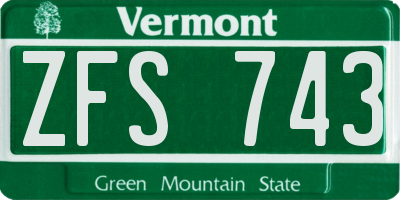 VT license plate ZFS743