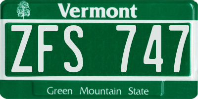 VT license plate ZFS747