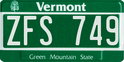 VT license plate ZFS749