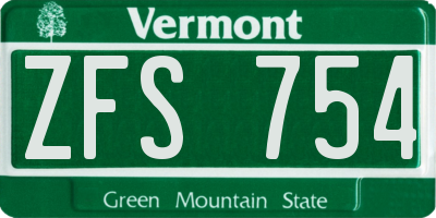 VT license plate ZFS754