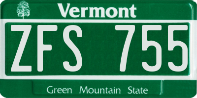 VT license plate ZFS755