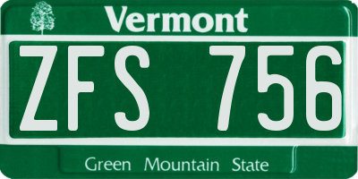 VT license plate ZFS756