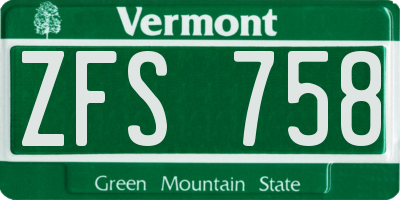 VT license plate ZFS758