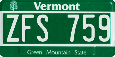 VT license plate ZFS759