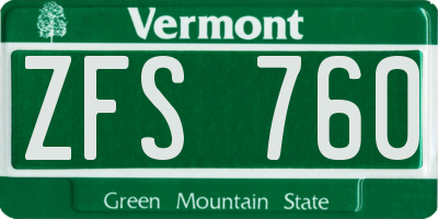 VT license plate ZFS760