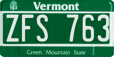 VT license plate ZFS763