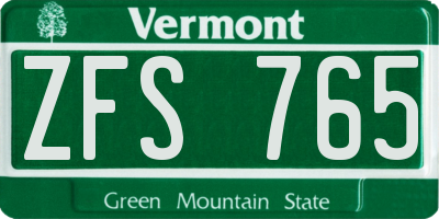 VT license plate ZFS765