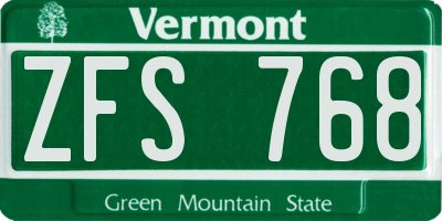 VT license plate ZFS768