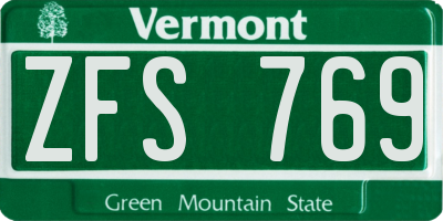 VT license plate ZFS769
