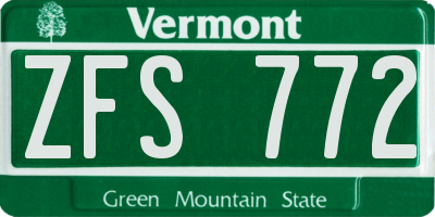 VT license plate ZFS772