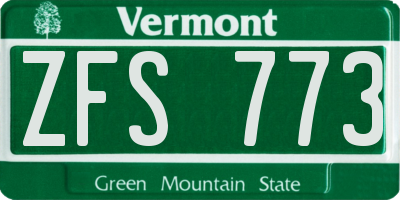 VT license plate ZFS773