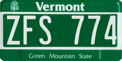 VT license plate ZFS774