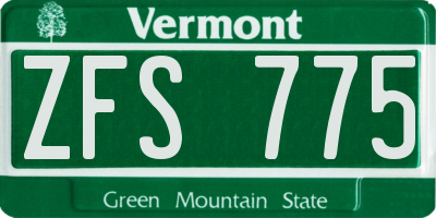 VT license plate ZFS775
