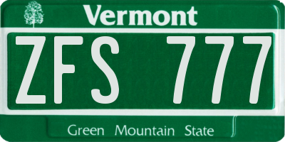 VT license plate ZFS777
