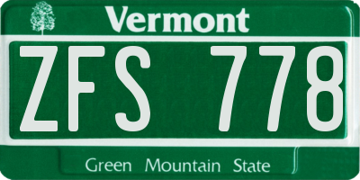VT license plate ZFS778