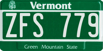 VT license plate ZFS779