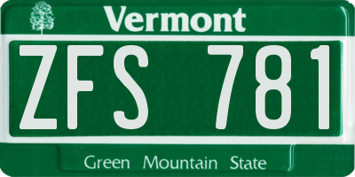 VT license plate ZFS781