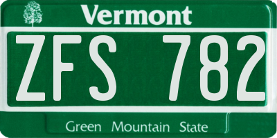 VT license plate ZFS782