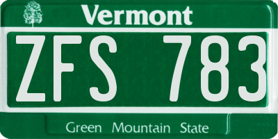 VT license plate ZFS783