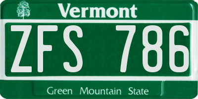 VT license plate ZFS786