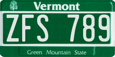 VT license plate ZFS789