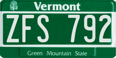 VT license plate ZFS792