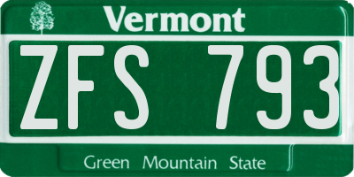 VT license plate ZFS793
