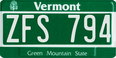 VT license plate ZFS794