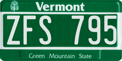 VT license plate ZFS795