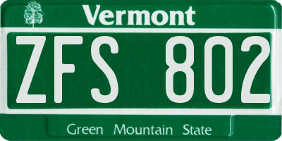 VT license plate ZFS802