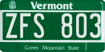 VT license plate ZFS803