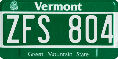 VT license plate ZFS804