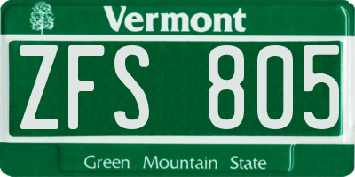 VT license plate ZFS805