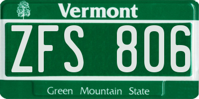 VT license plate ZFS806
