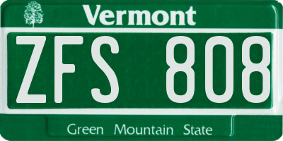 VT license plate ZFS808