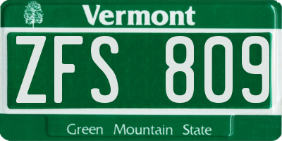 VT license plate ZFS809
