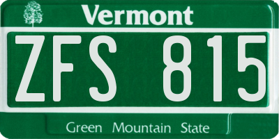 VT license plate ZFS815