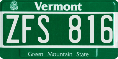 VT license plate ZFS816